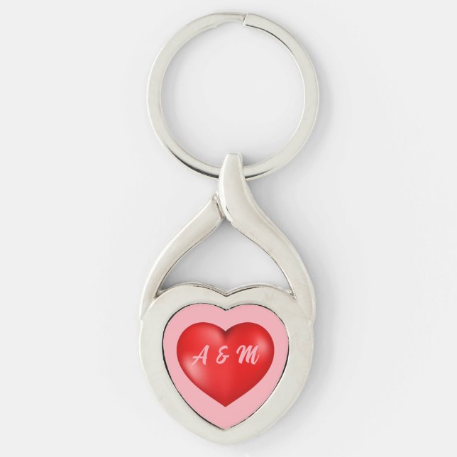 Red heart Valentines Day personalized Keychain (Front)