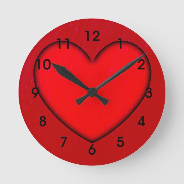 Red Heart w/Black Shadow Outline Round Clock (Front)