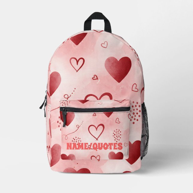Red Heart Watercolor Seamless Pattern Printed Backpack (Front)
