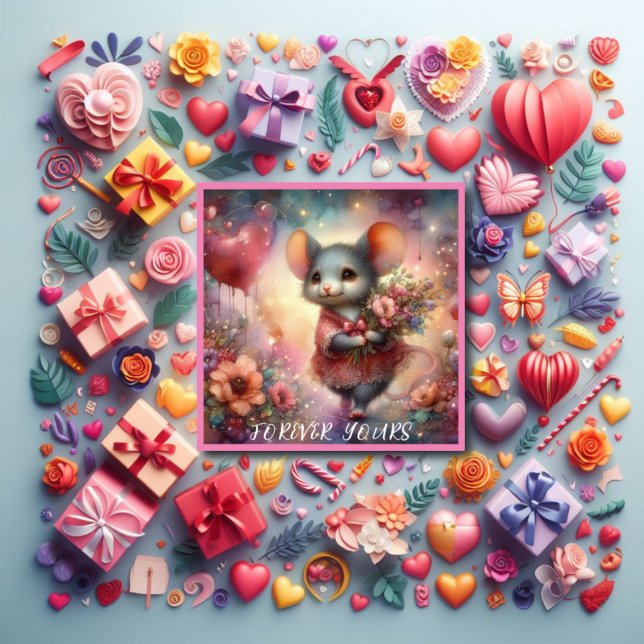 Red Heart Watercolor Valentine Mouse Christian  Holiday Card (Creator Uploaded)