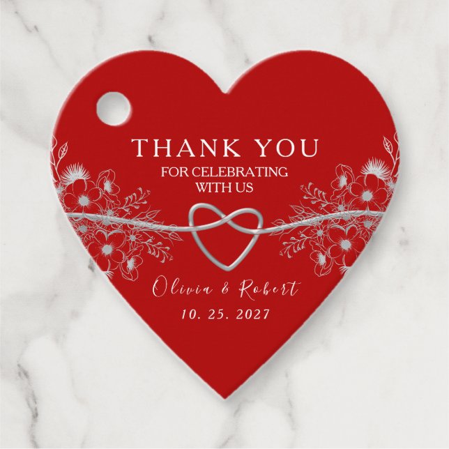 Red Heart Wedding  Favour Tags (Front)