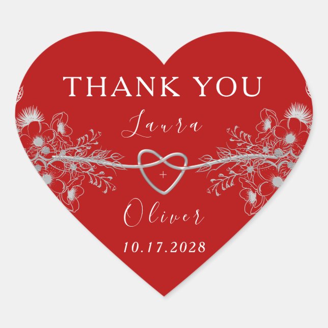 Red Heart Wedding Heart Sticker (Front)