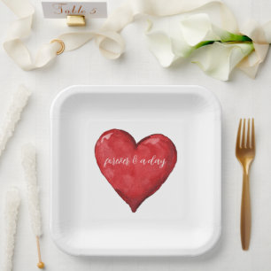 Red Heart Wedding Paper Plate