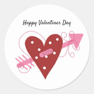Red Heart With Arrow Valentines Day Classic Round Sticker