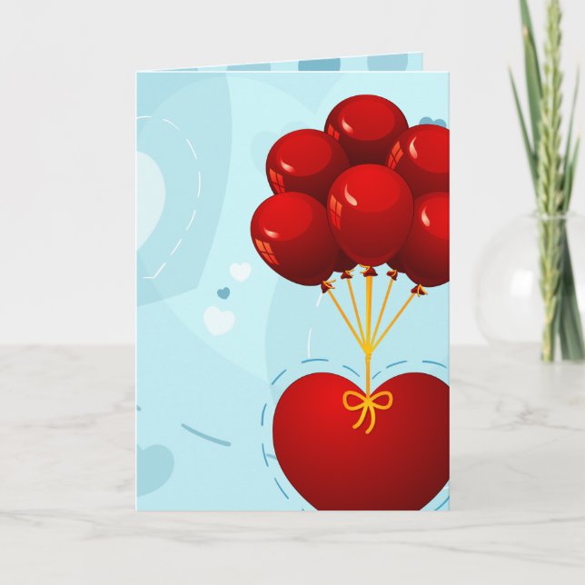Red heart with balloons, greeting card (Front)