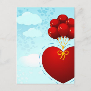 Red heart with balloons, postcard
