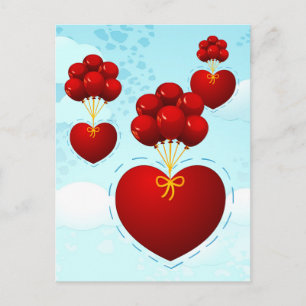 Red heart with balloons, postcard