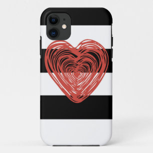 Red Heart with Black and White Stripes iPhone 11 Case