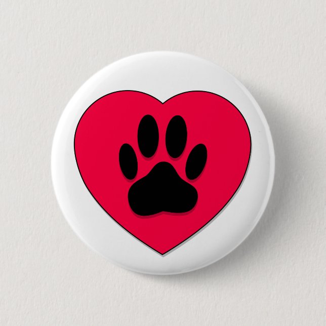 Red Heart With Dog Paw Print 2 Inch Round Button (Front)