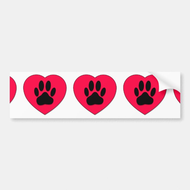 Red Heart With Dog Paw Print Bumper Sticker (Front)