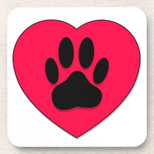 Red Heart With Dog Paw Print Coaster