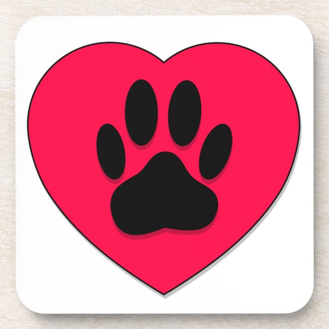 Red Heart With Dog Paw Print Coaster (Front)