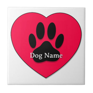 Red Heart With Dog Paw Print Custom Name Tile