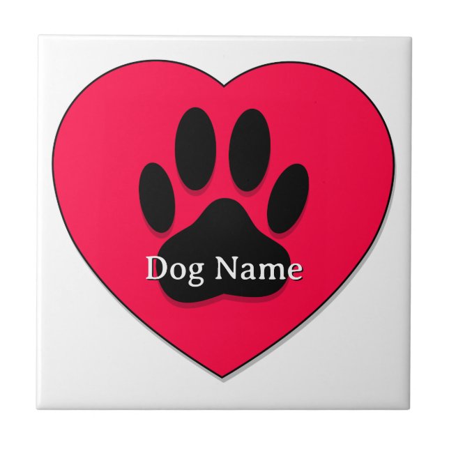 Red Heart With Dog Paw Print Custom Name Tile (Front)