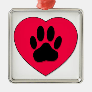 Red Heart With Dog Paw Print Metal Ornament