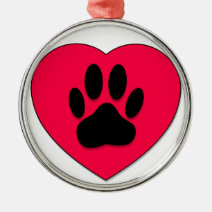 Red Heart With Dog Paw Print Metal Ornament