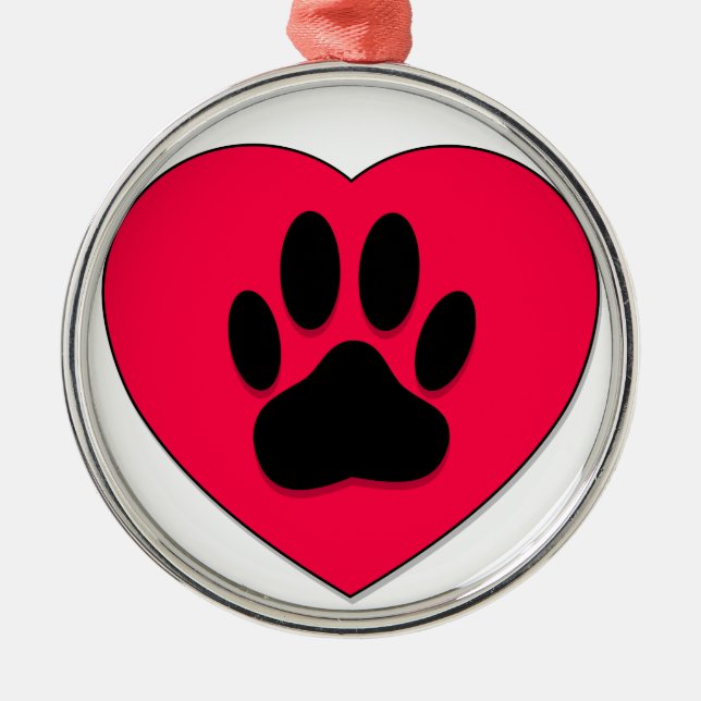 Red Heart With Dog Paw Print Metal Ornament (Front)