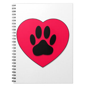 Red Heart With Dog Paw Print Notebook