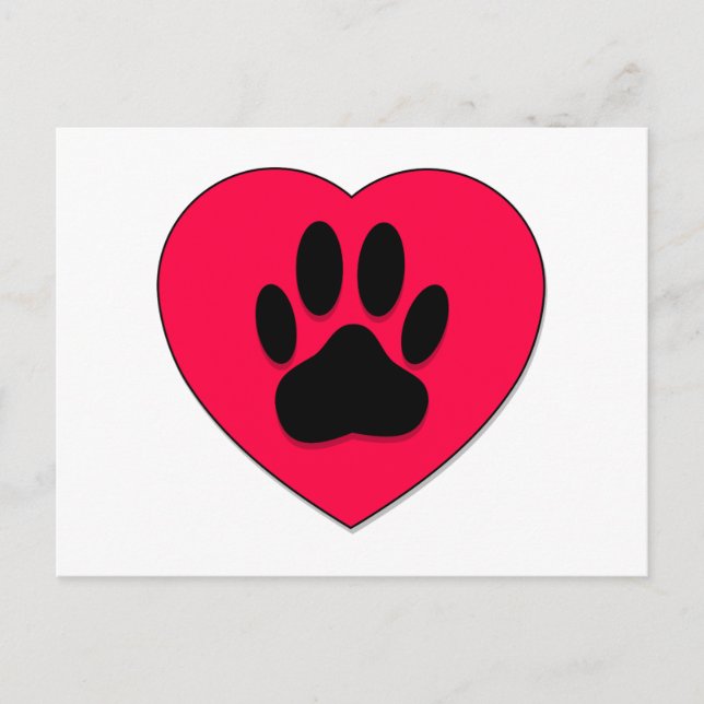 Red Heart With Dog Paw Print Postcard (Front)