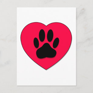 Red Heart With Dog Paw Print Postcard