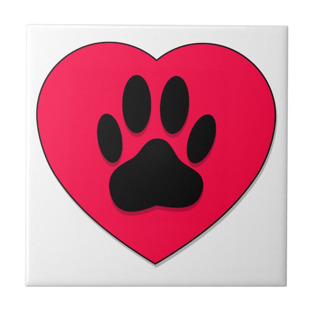 Red Heart With Dog Paw Print Tile (Front)