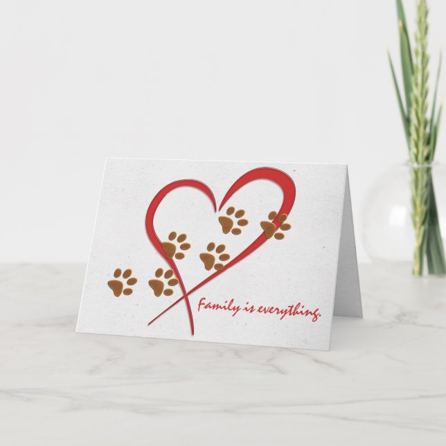 Red heart with dog paw prints card (Front)