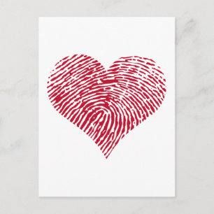 Red heart with fingerprint pattern postcard