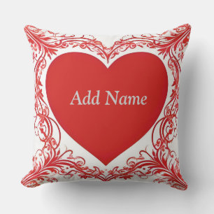 Red Heart With Floral Decorative Frame Throw Pillow