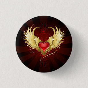 Red Heart with Golden Wings 1 Inch Round Button