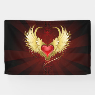 Red Heart with Golden Wings Banner