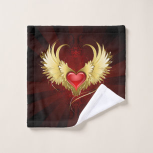 Red Heart with Golden Wings Bath Towel Set