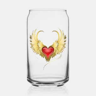 Red Heart with Golden Wings Can Glass