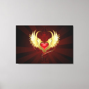 Red Heart with Golden Wings Canvas Print