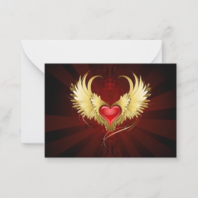 Red Heart with Golden Wings Card (Front)