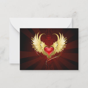 Red Heart with Golden Wings Card
