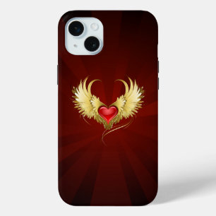 Red Heart with Golden Wings iPhone 15 Mini Case