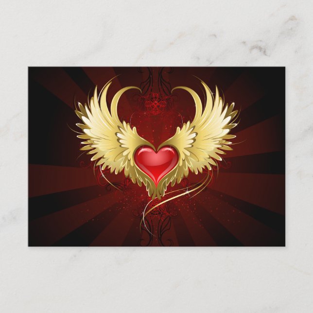 Red Heart with Golden Wings Enclosure Card (Front)