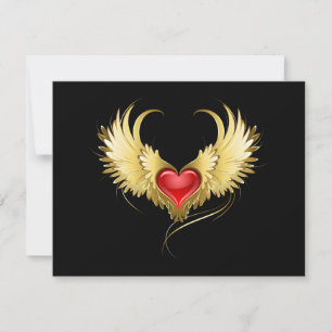 Red Heart with Golden Wings Invitation