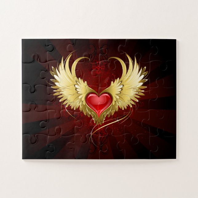 Red Heart with Golden Wings Jigsaw Puzzle (Horizontal)