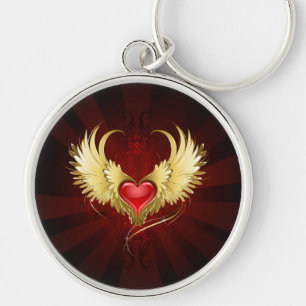 Red Heart with Golden Wings Keychain