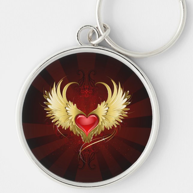 Red Heart with Golden Wings Keychain (Front)