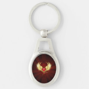 Red Heart with Golden Wings Keychain