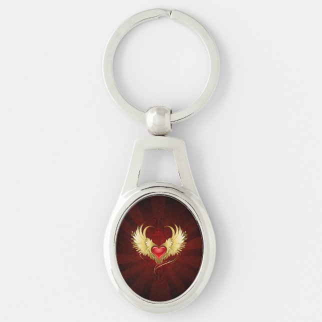 Red Heart with Golden Wings Keychain (Front)