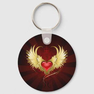 Red Heart with Golden Wings Keychain