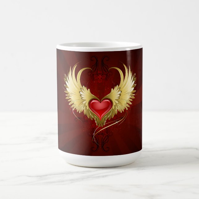 Red Heart with Golden Wings Magic Mug (Center)