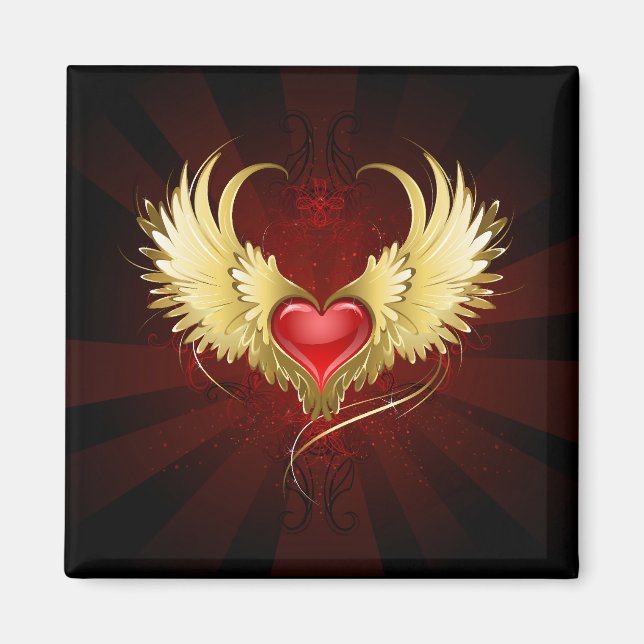 Red Heart with Golden Wings Magnet (Front)