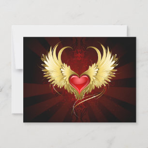 Red Heart with Golden Wings Magnetic Invitation