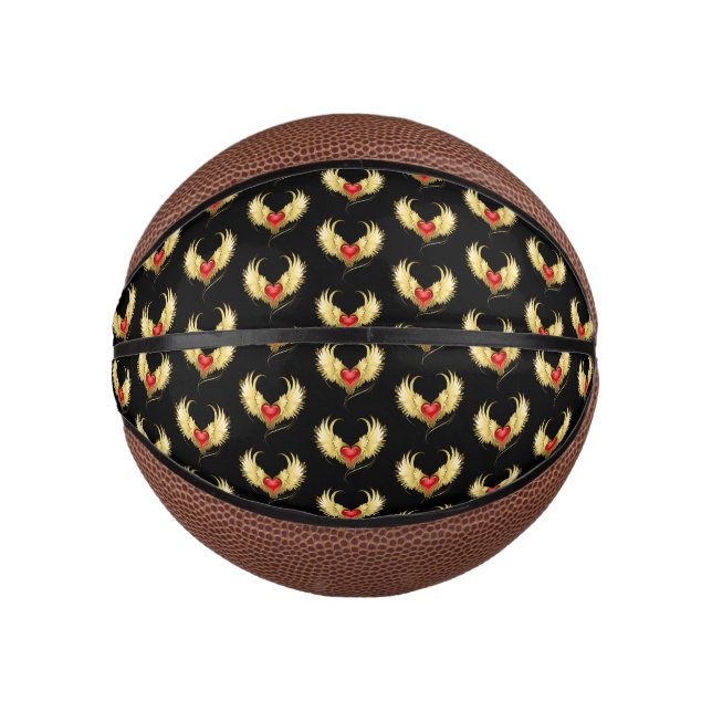 Red Heart with Golden Wings Mini Basketball (Front)