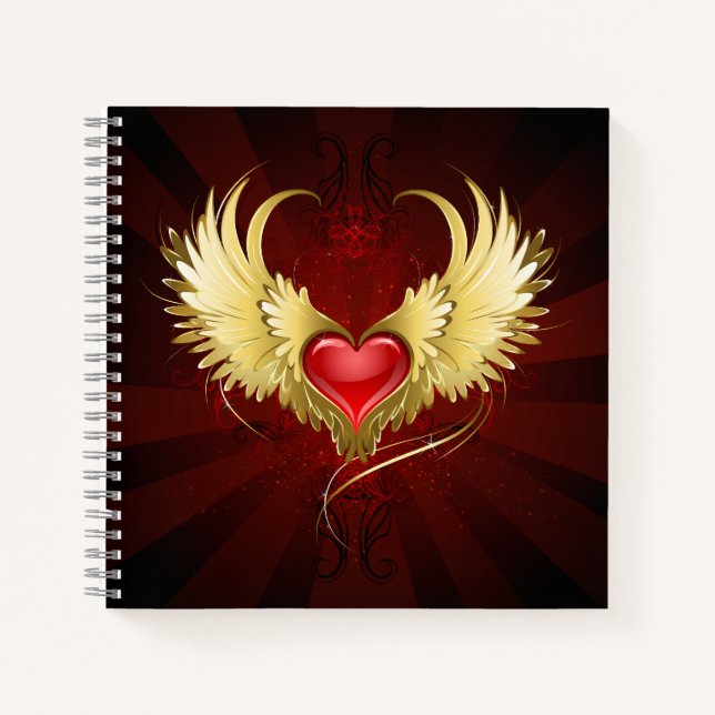 Red Heart with Golden Wings Notebook (Front)