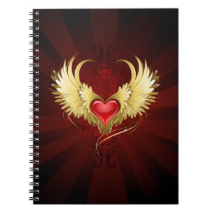 Red Heart with Golden Wings Notebook
